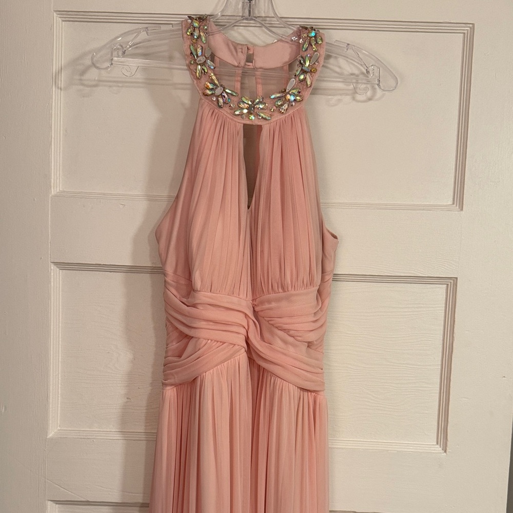 B Darlin Elegant Pink Sleeveless Dress with Embellished Neckline